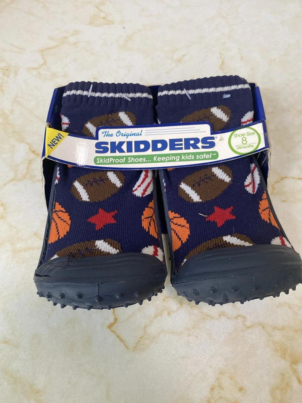 New The Original Skidders Sports Print Sock Shoes Toddler Size 8 24 Months
